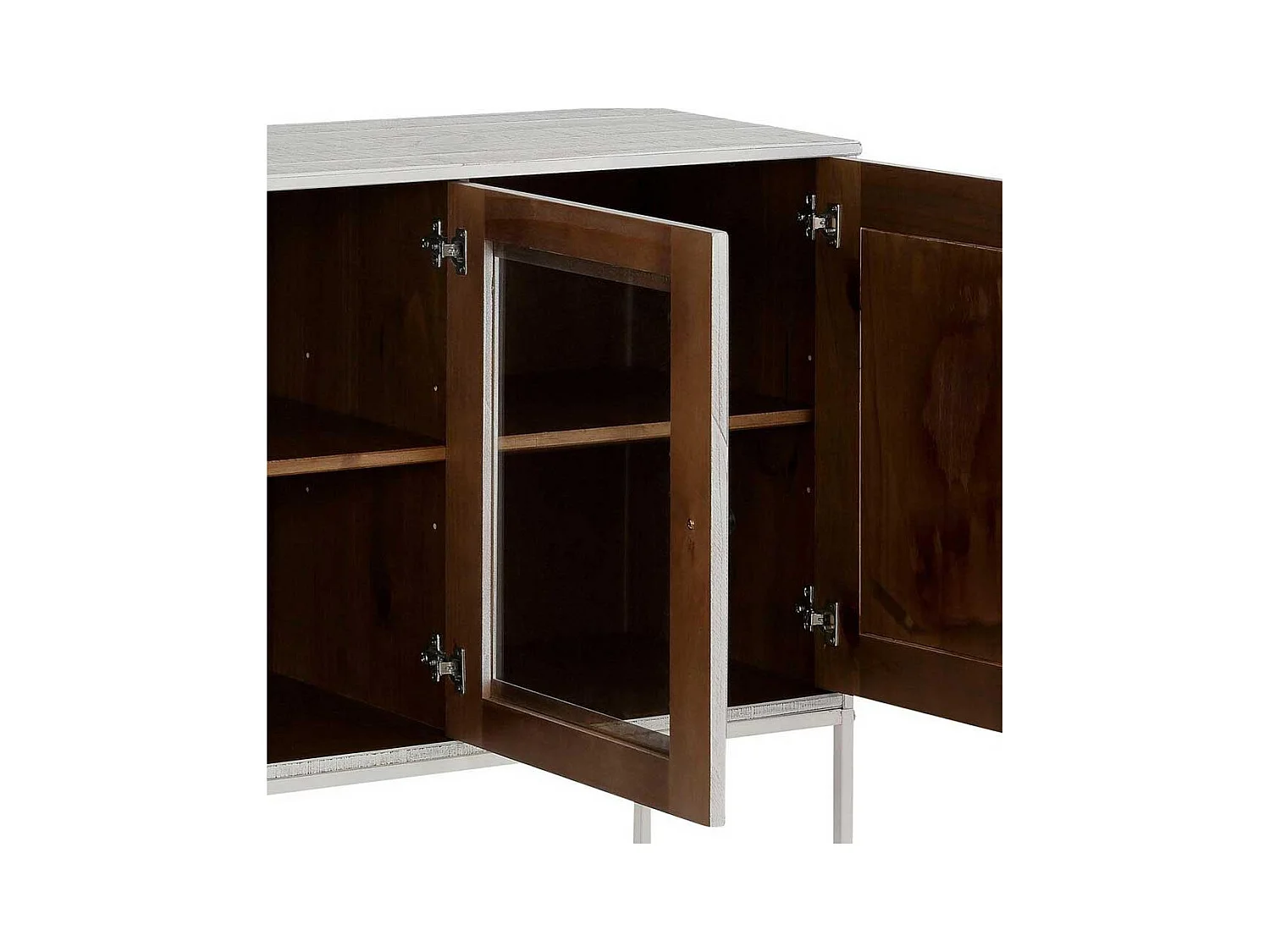 Esszimmer Sideboard in Creme Weiß massiv einer Glastür