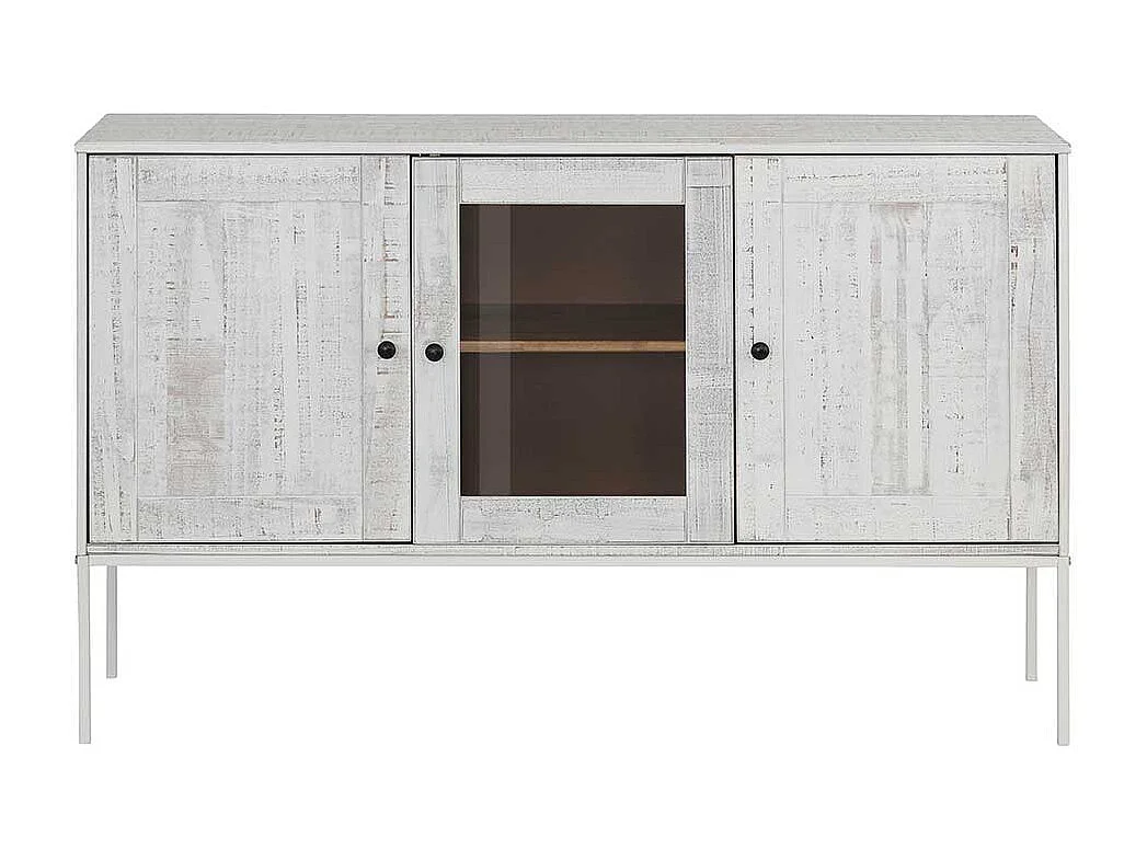 Esszimmer Sideboard in Creme Weiß massiv einer Glastür