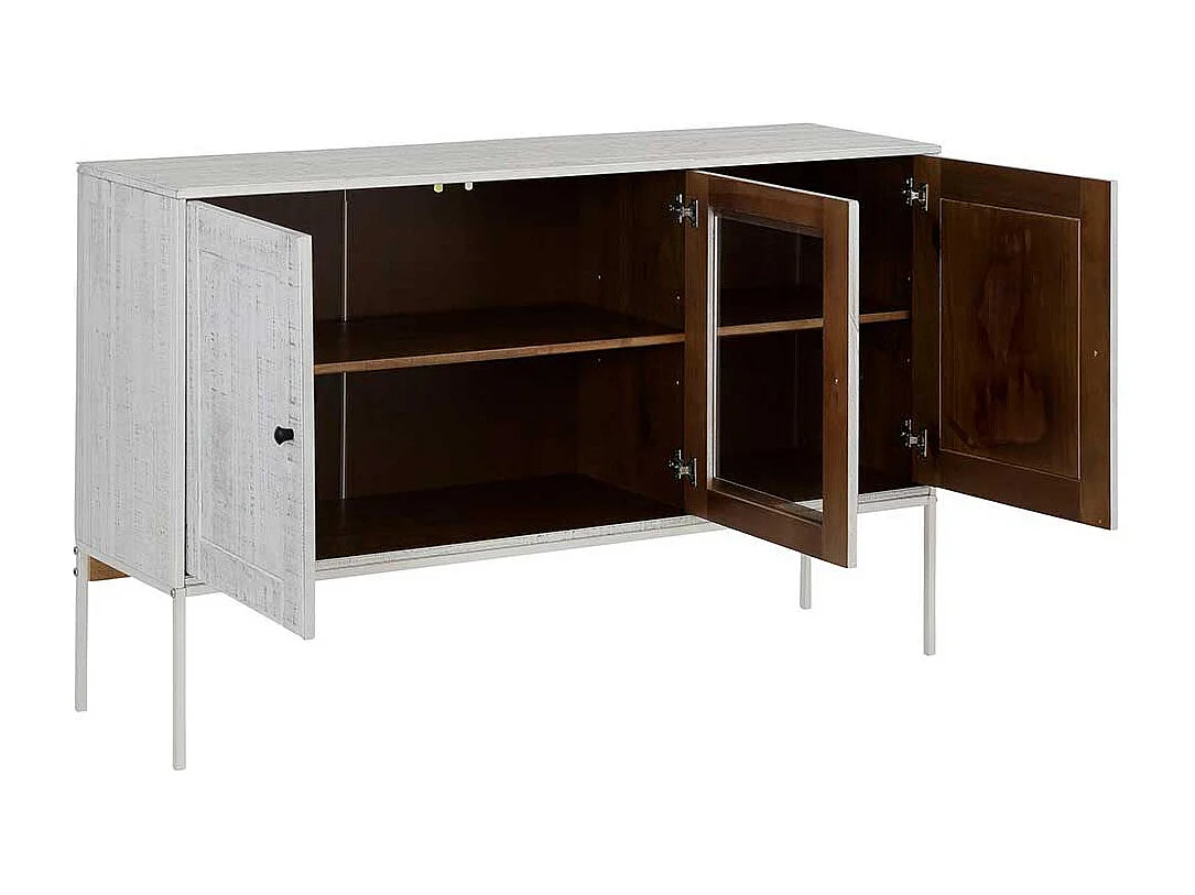 Esszimmer Sideboard in Creme Weiß massiv einer Glastür