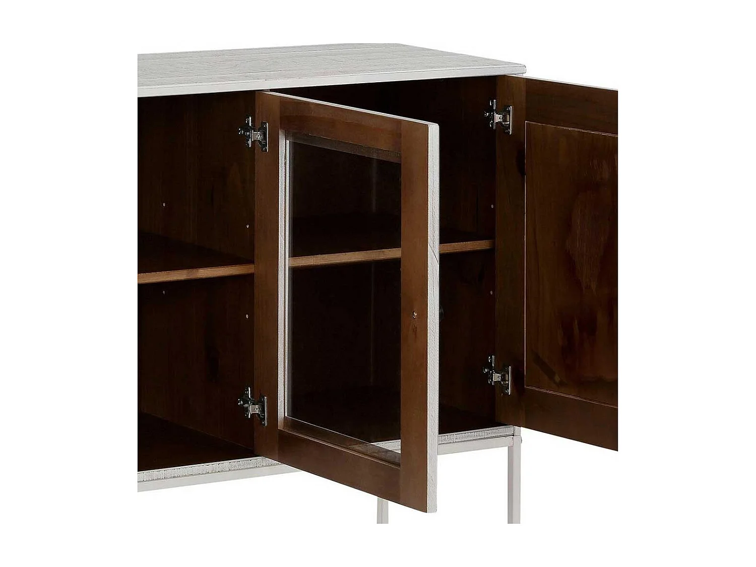 Esszimmer Sideboard in Creme Weiß massiv einer Glastür