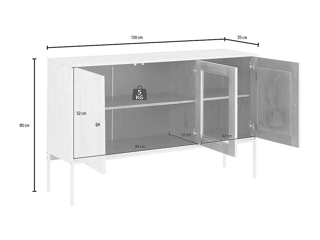 Esszimmer Sideboard in Creme Weiß massiv einer Glastür