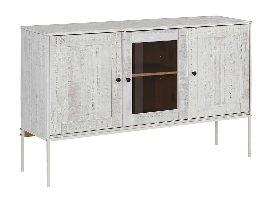 Esszimmer Sideboard in Creme Weiß massiv einer Glastür