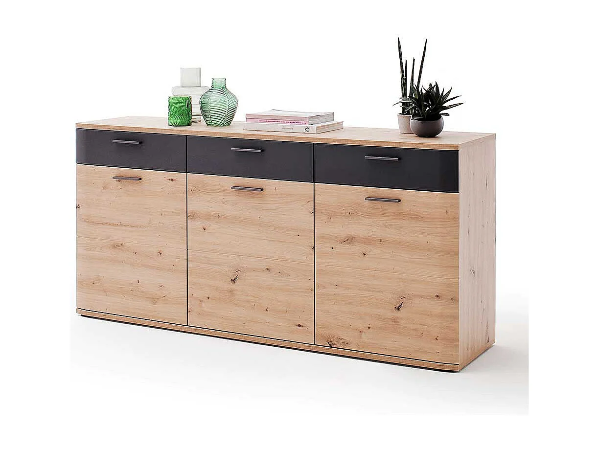Türen Sideboard in Eichefarben und Anthrazit 180 cm breit