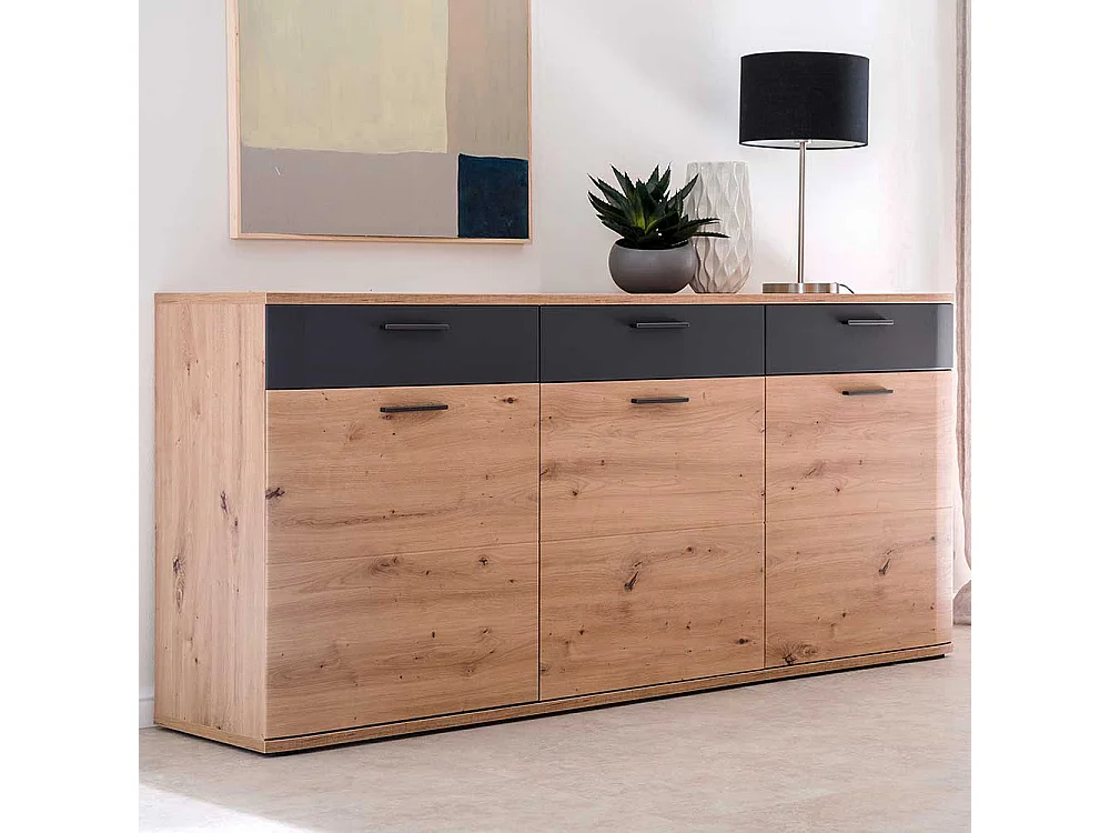 Türen Sideboard in Eichefarben und Anthrazit 180 cm breit