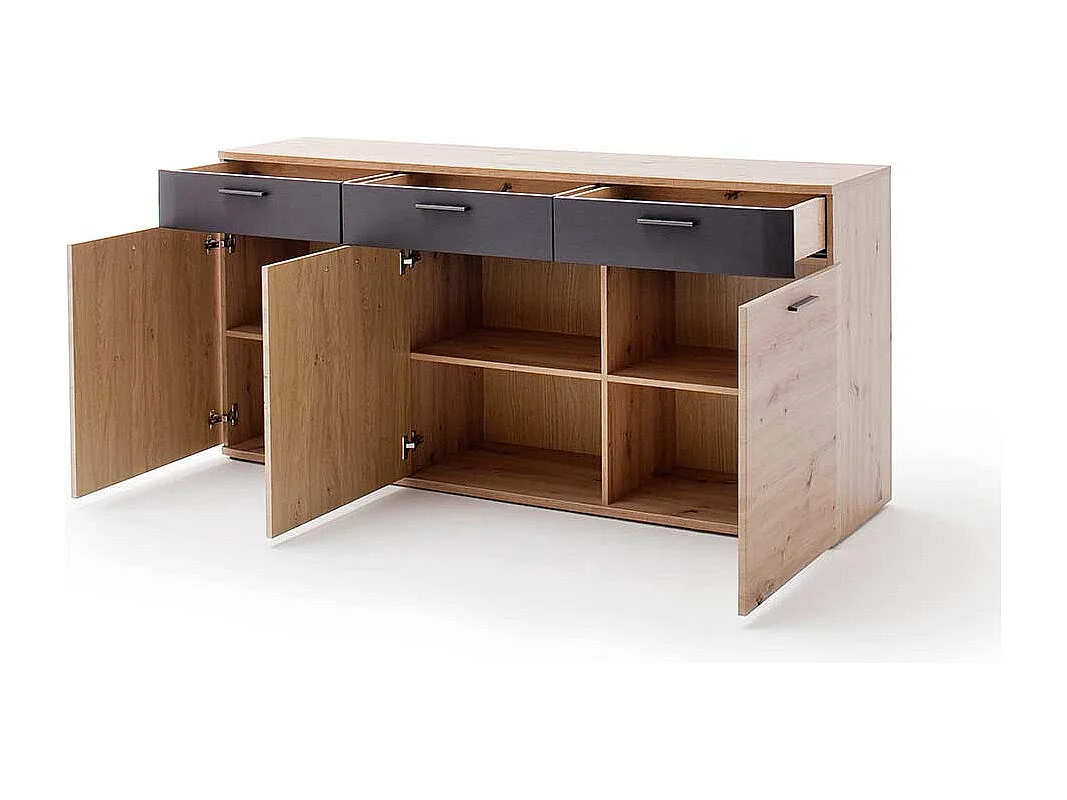 Türen Sideboard in Eichefarben und Anthrazit 180 cm breit