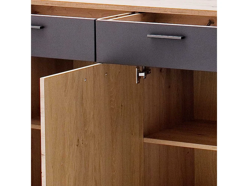 Türen Sideboard in Eichefarben und Anthrazit 180 cm breit