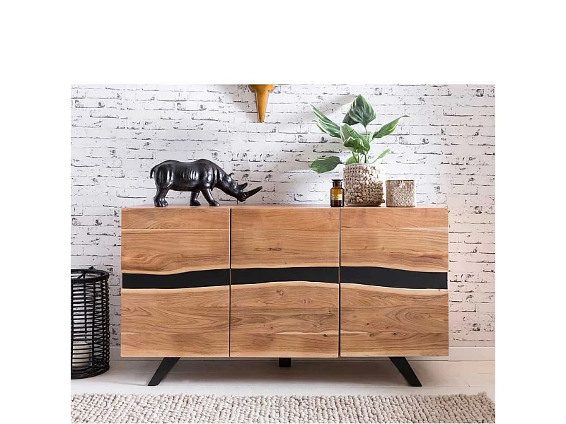 Wohnzimmer Sideboard aus Akazie massiv Metall