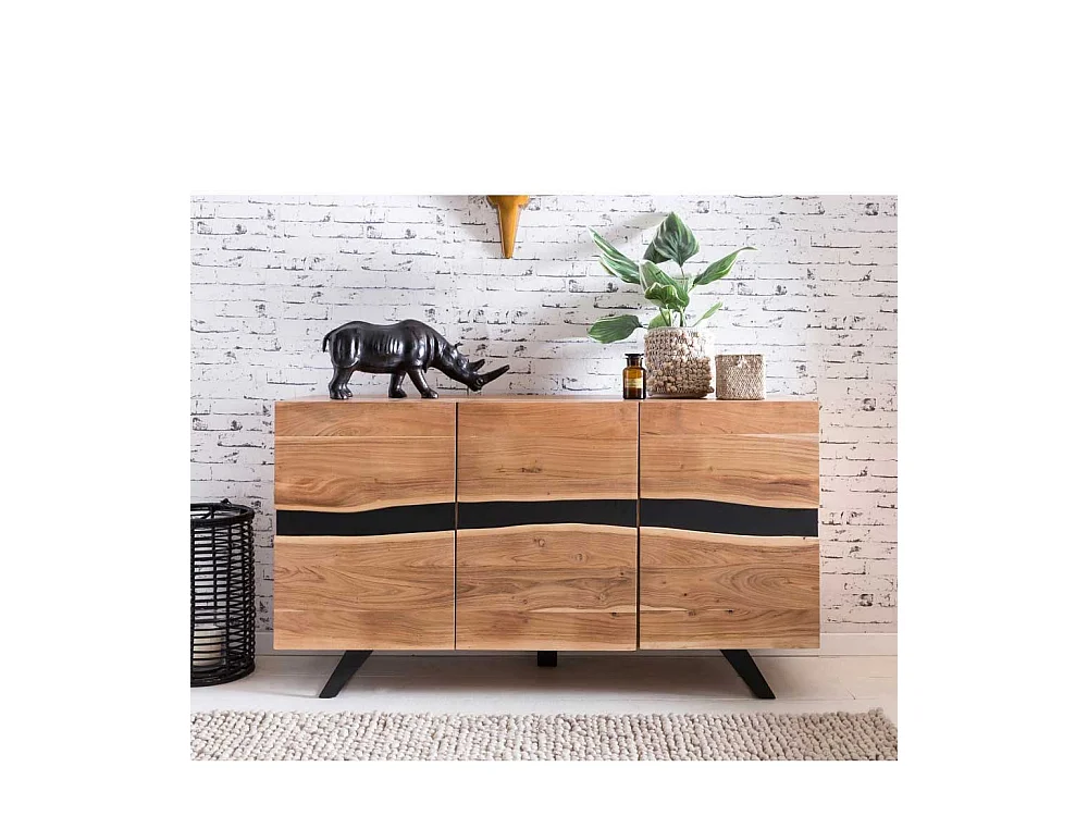 Wohnzimmer Sideboard aus Akazie massiv Metall