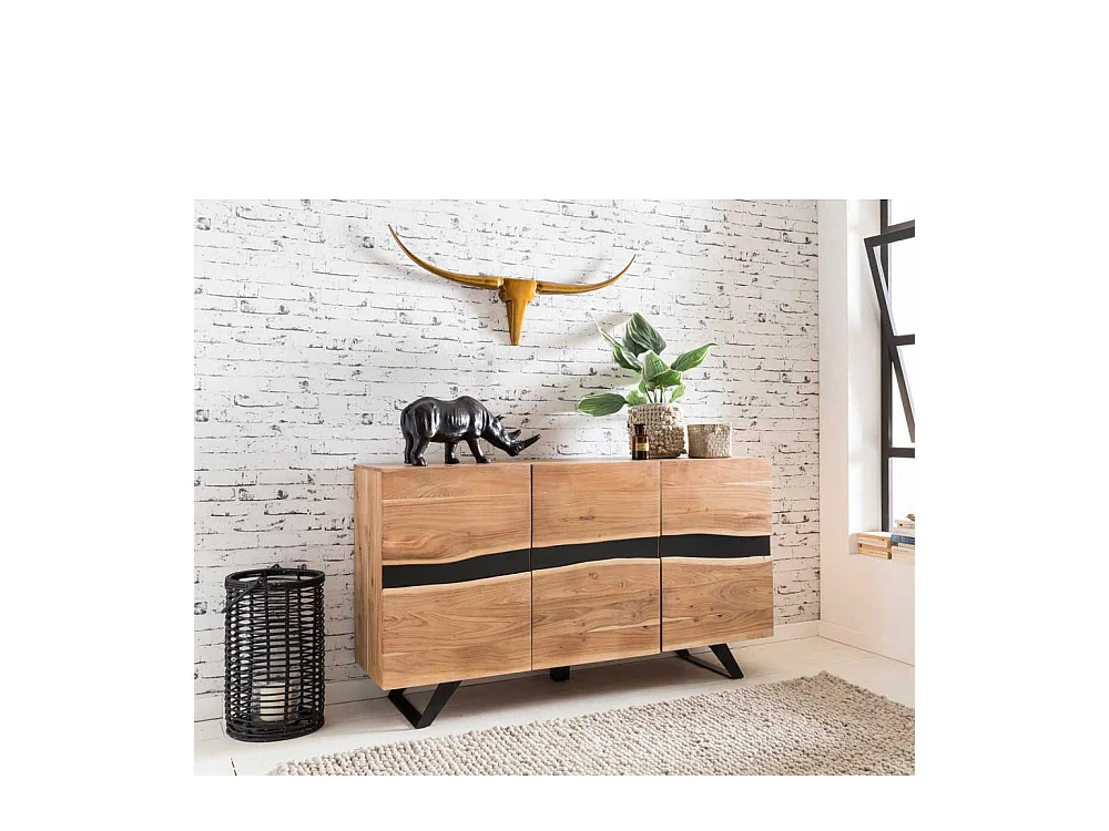 Wohnzimmer Sideboard aus Akazie massiv Metall