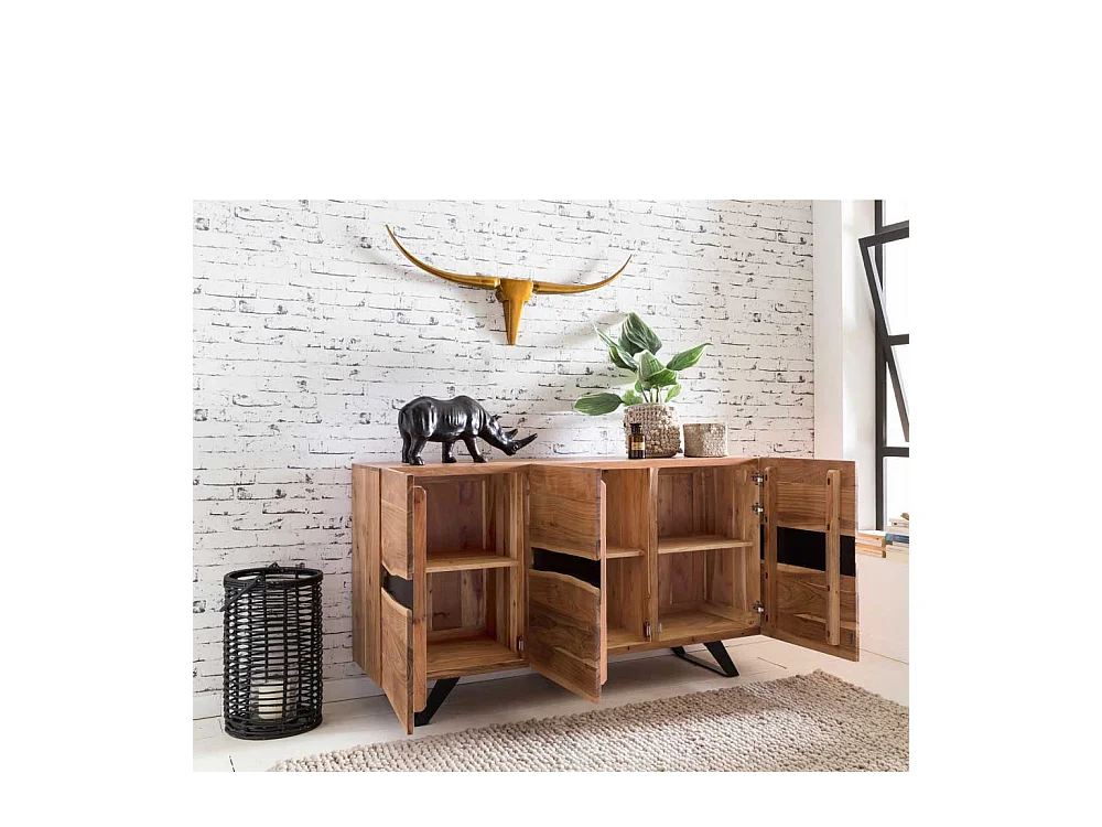 Wohnzimmer Sideboard aus Akazie massiv Metall