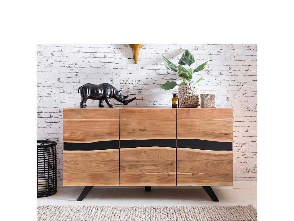 Wohnzimmer Sideboard aus Akazie massiv Metall