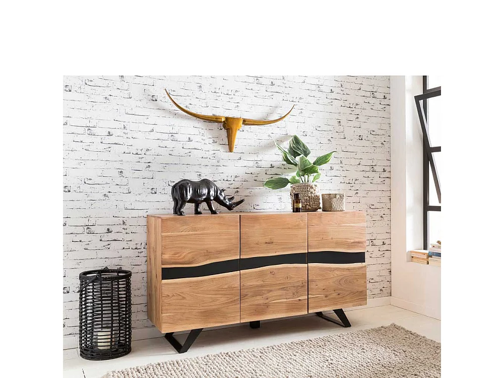 Wohnzimmer Sideboard aus Akazie massiv Metall