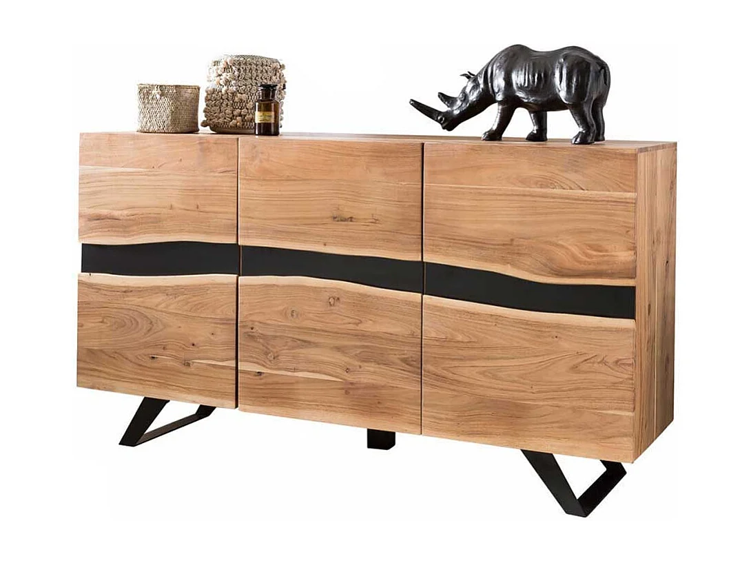 Wohnzimmer Sideboard aus Akazie massiv Metall