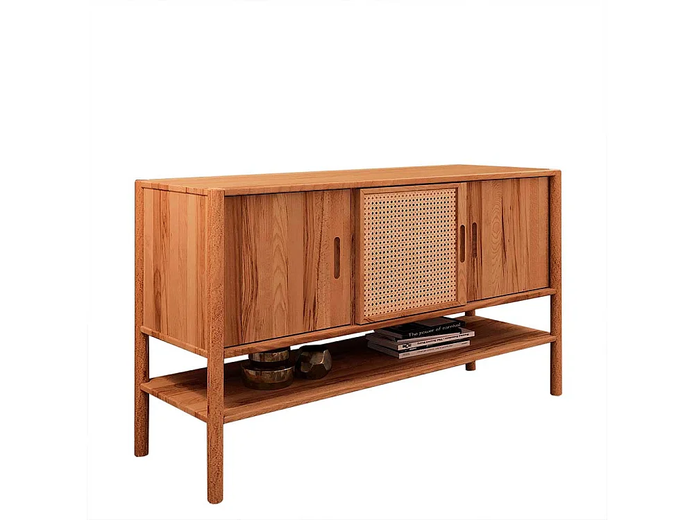 Sideboard Holz massiv mit Rattan Geflecht Schiebetüren