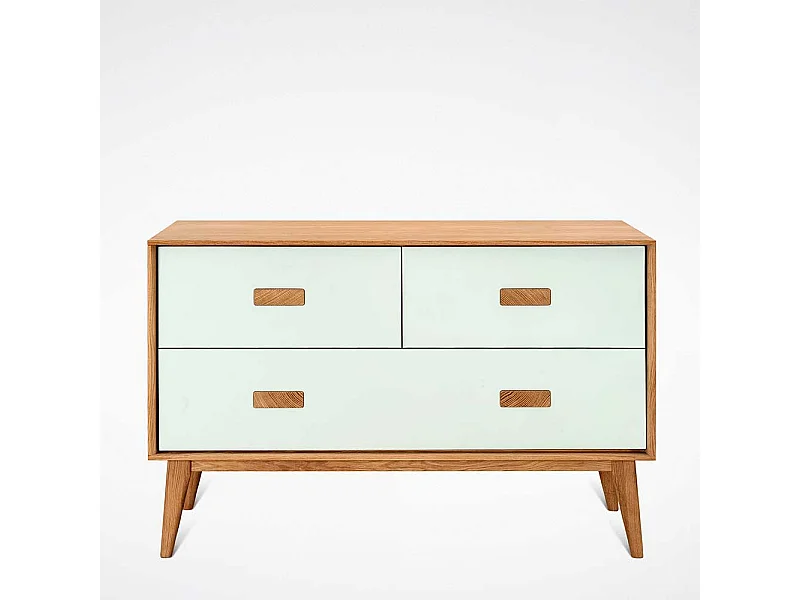 Sideboard mit drei Schubladen Weiß und Eiche Massivholz
