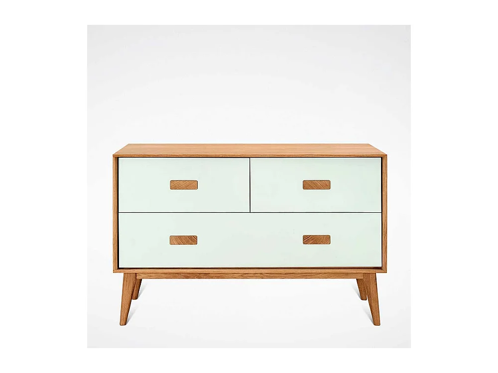 Sideboard mit drei Schubladen Weiß und Eiche Massivholz