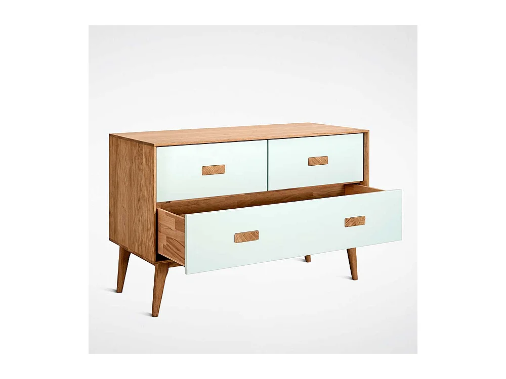 Sideboard mit drei Schubladen Weiß und Eiche Massivholz