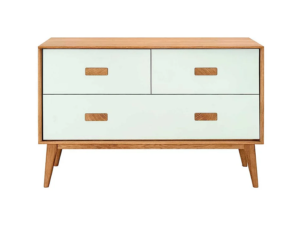 Sideboard mit drei Schubladen Weiß und Eiche Massivholz