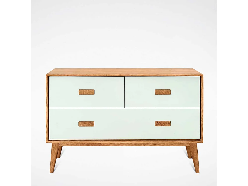 Sideboard mit drei Schubladen Weiß und Eiche Massivholz