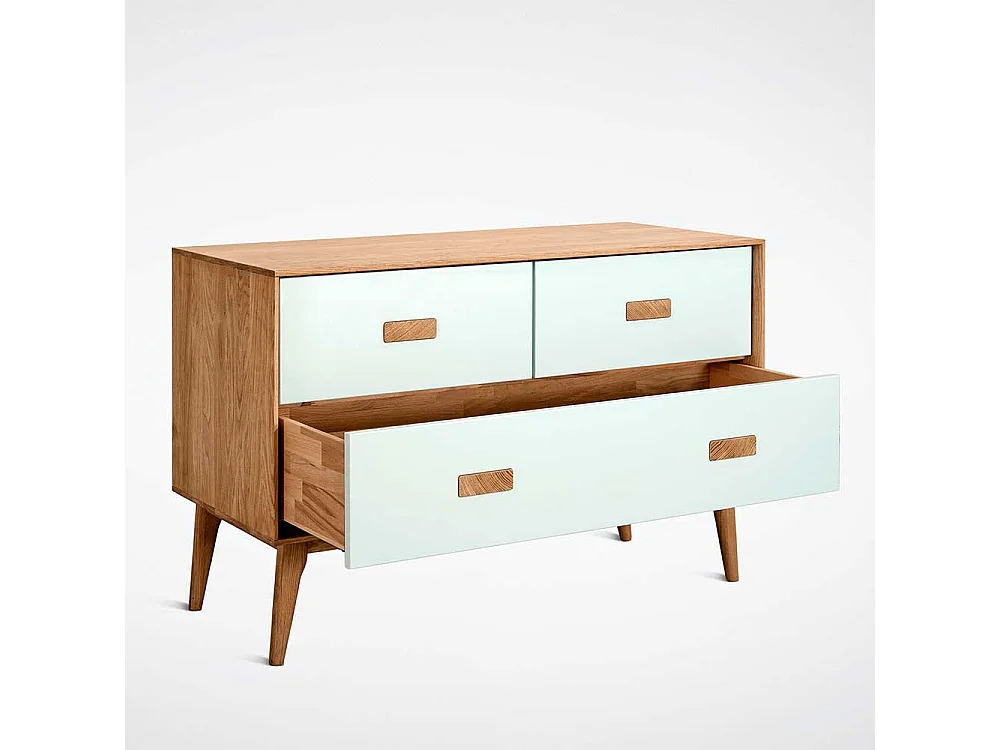 Sideboard mit drei Schubladen Weiß und Eiche Massivholz
