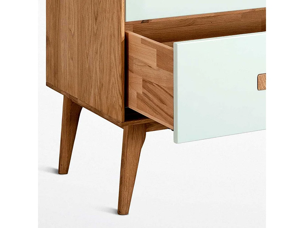 Sideboard mit drei Schubladen Weiß und Eiche Massivholz