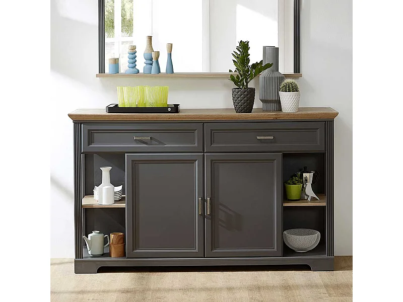 Landhaussideboard in Dunkelgrau und Eichefarben