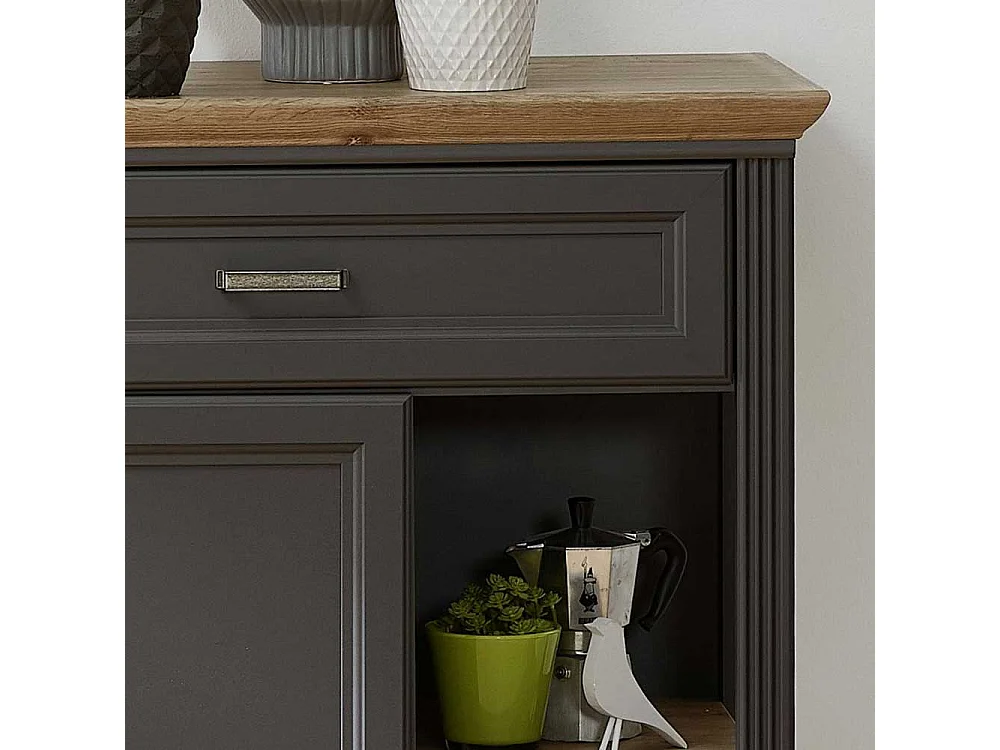 Landhaussideboard in Dunkelgrau und Eichefarben