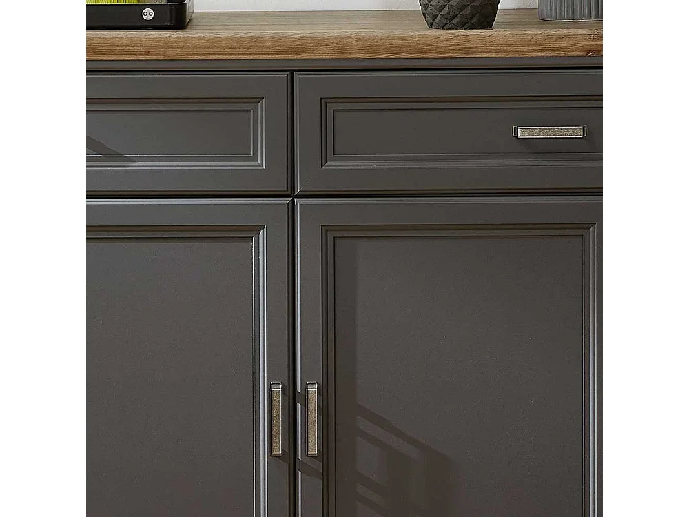 Landhaussideboard in Dunkelgrau und Eichefarben