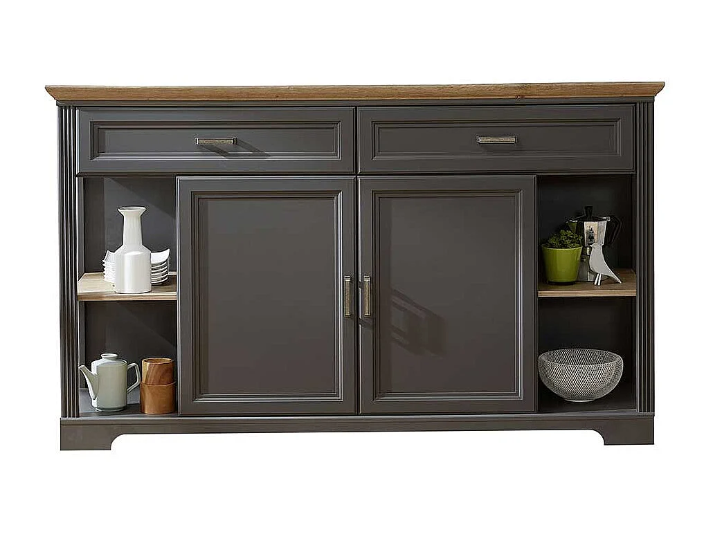 Landhaussideboard in Dunkelgrau und Eichefarben