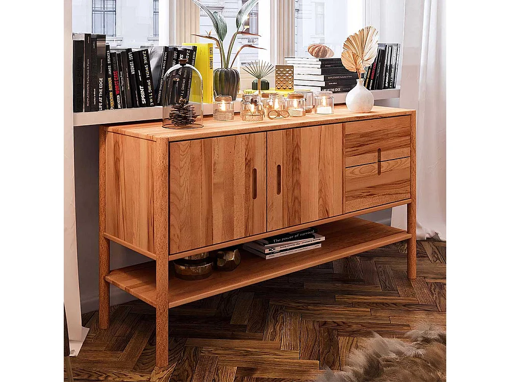 Sideboard Wildbuche massiv mit zwei Schubladen Drehtüren