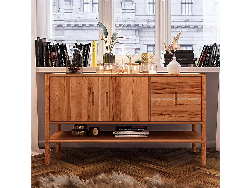 Sideboard Wildbuche massiv mit zwei Schubladen Drehtüren