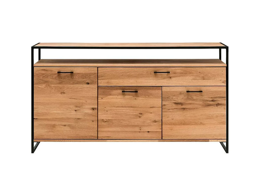 Sideboard Massivholzkommode in Schwarz und Wildeichefarben