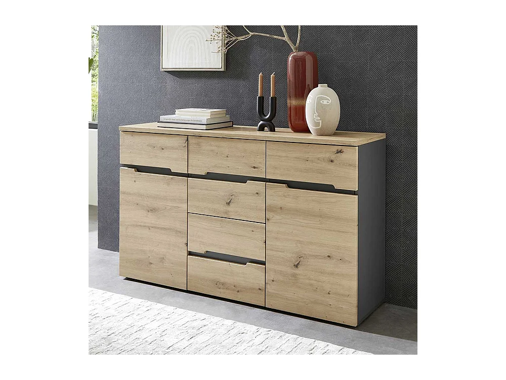 Esszimmersideboard 135 cm breit in Wildeichefarben Dunkelgrau