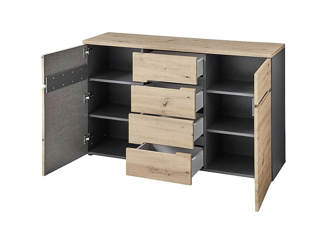 Esszimmersideboard 135 cm breit in Wildeichefarben Dunkelgrau