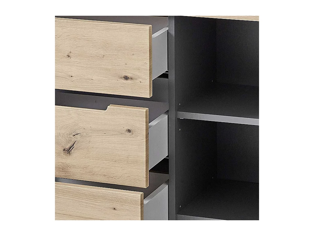 Esszimmersideboard 135 cm breit in Wildeichefarben Dunkelgrau