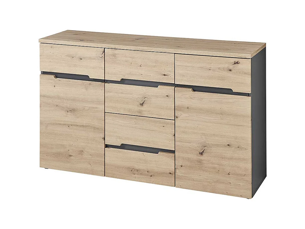 Esszimmersideboard 135 cm breit in Wildeichefarben Dunkelgrau