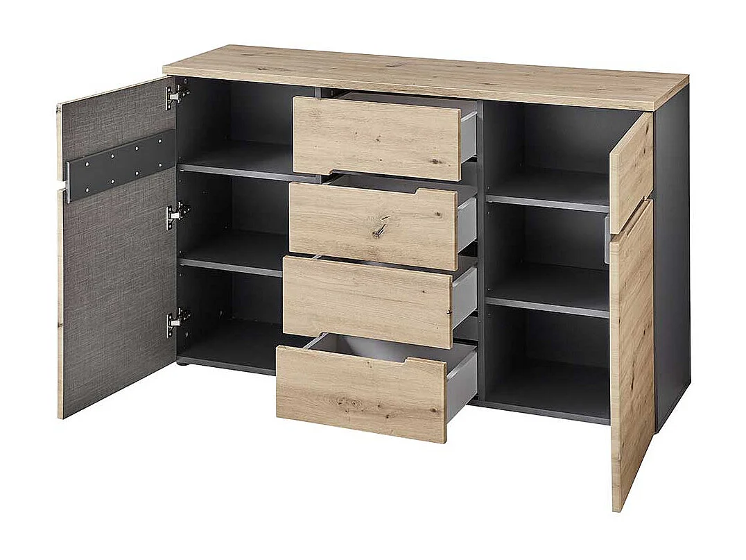 Esszimmersideboard 135 cm breit in Wildeichefarben Dunkelgrau