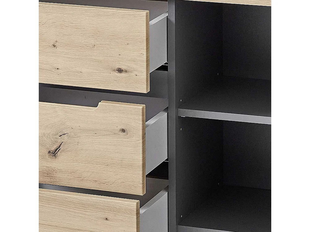 Esszimmersideboard 135 cm breit in Wildeichefarben Dunkelgrau