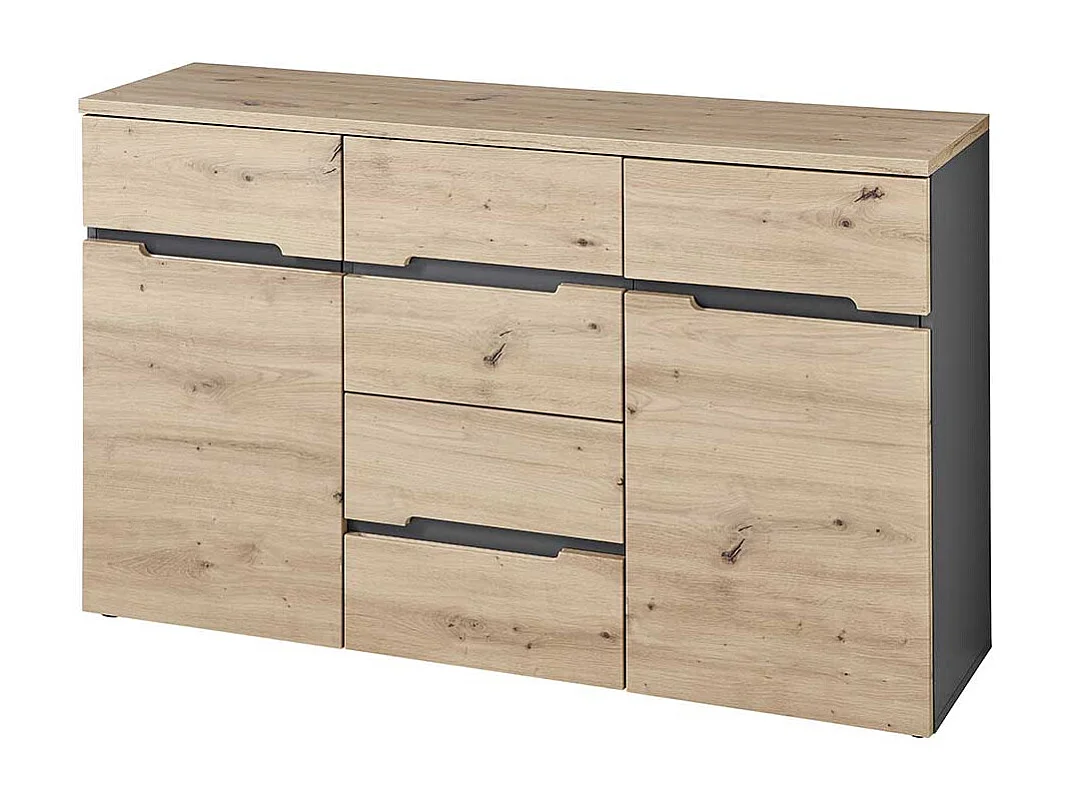 Esszimmersideboard 135 cm breit in Wildeichefarben Dunkelgrau