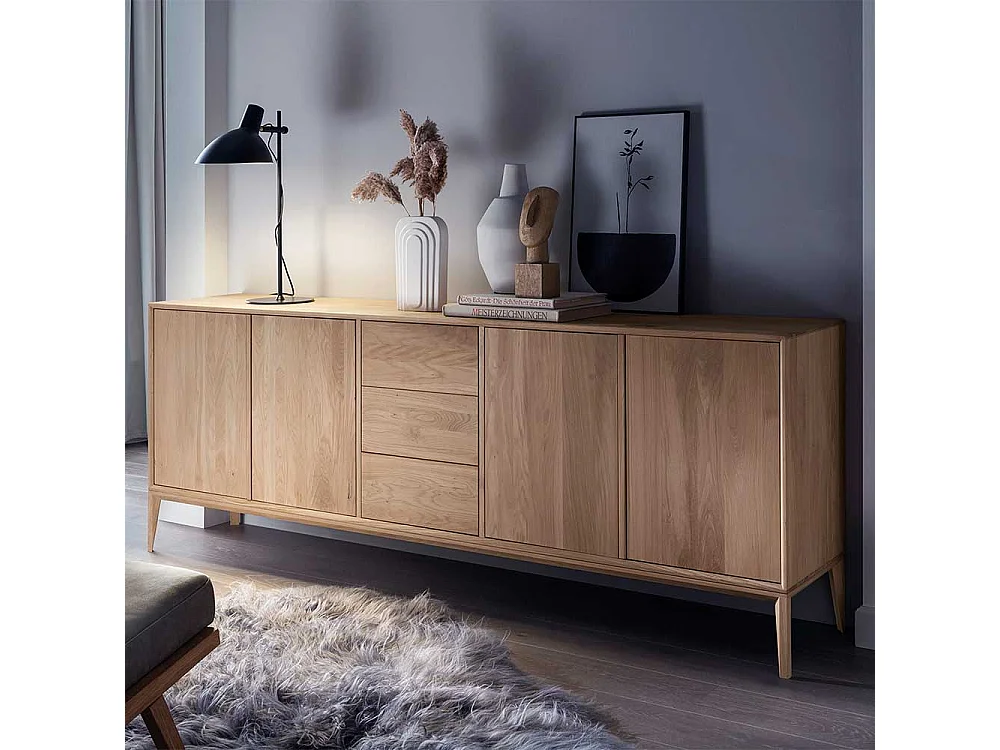 Sidebord Wildeiche Bianco geölt aus Massivholz drei Schubladen