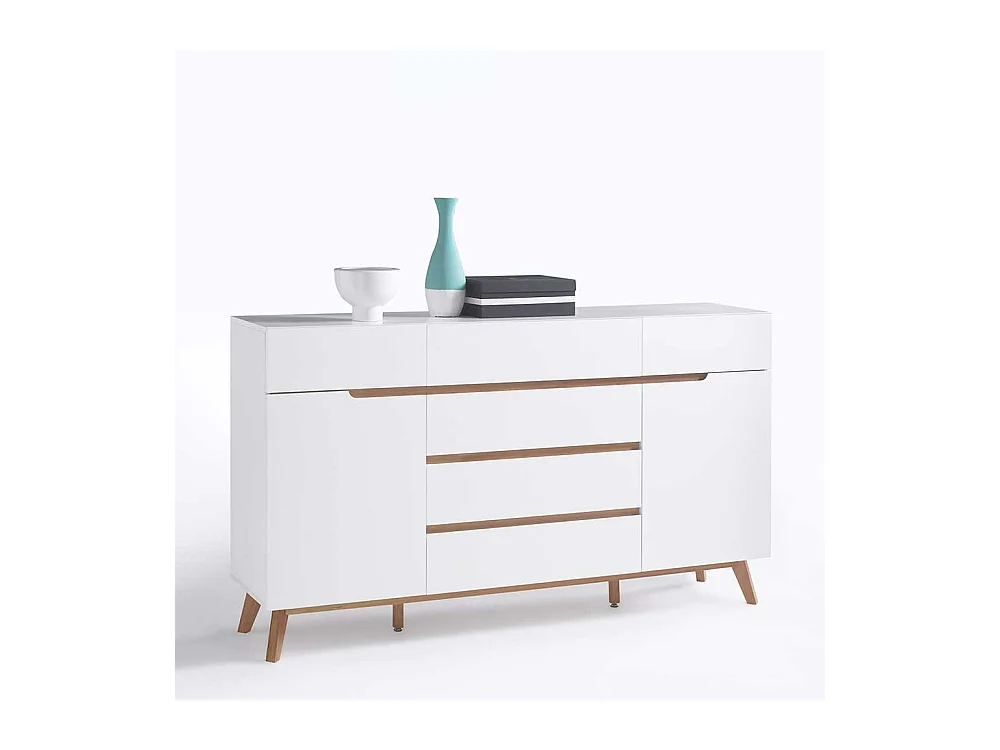 Design Sideboard in Weiß Asteiche Massivholz