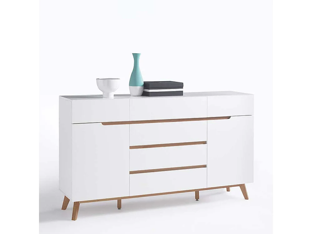 Design Sideboard in Weiß Asteiche Massivholz