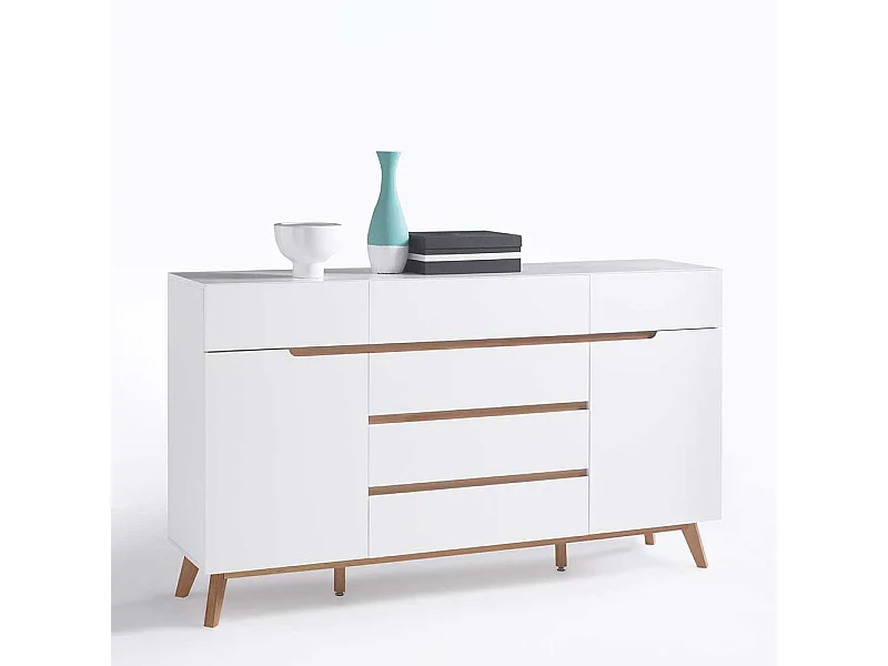 Design Sideboard in Weiß Asteiche Massivholz