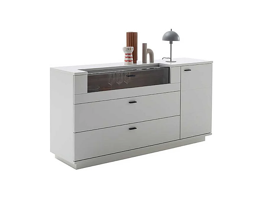 Sidebord mit Glasklappe und zwei Schubladen 165 cm breit