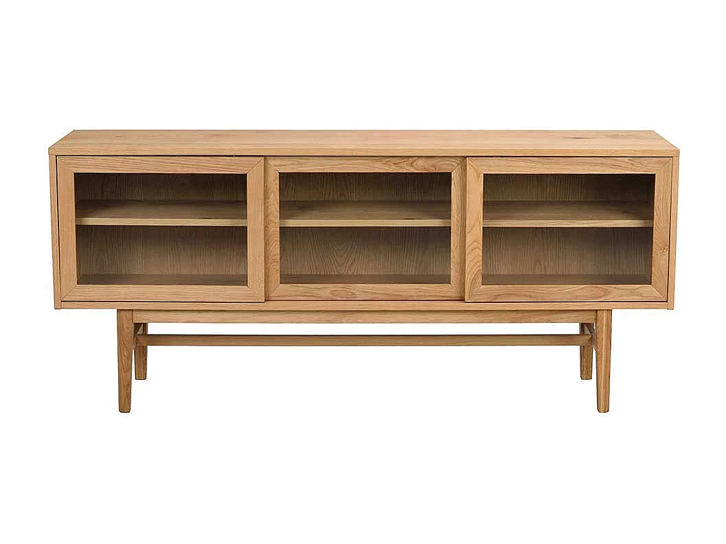 Modernes Vitrinen Sideboard in Eichefarben drei Glastüren