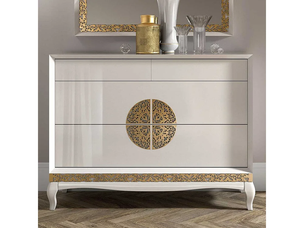Italienisches Design Sideboard in Weiß Blattgold verziert