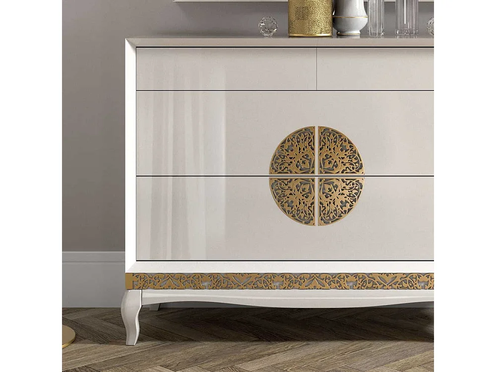 Italienisches Design Sideboard in Weiß Blattgold verziert
