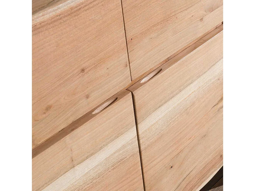 Rustikales Sideboard aus Akazie Massivholz und Metall Baumkante