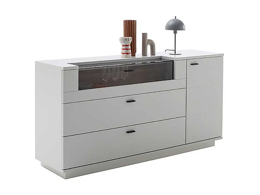 Sidebord mit Glasklappe und zwei Schubladen 165 cm breit