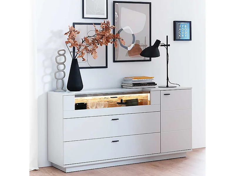 Sidebord mit Glasklappe und zwei Schubladen 165 cm breit